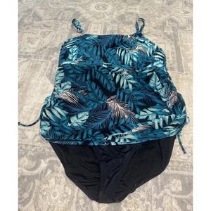 CACIQUE SWIM ONE PIECE SWIMSUIT Plus sz 20 Womens Black Blue  Side Tie Ruched